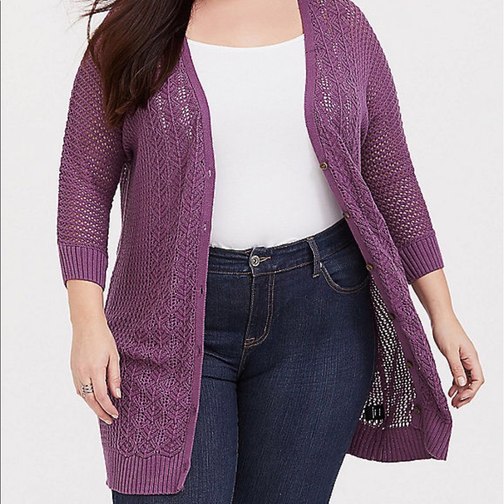 COPY - Torrid purple pointelle boyfriend cardigan